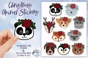 Christmas Animal Stickers PNG Wispy Willow Designs Company