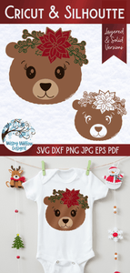 Christmas Bear with Flowers SVG Wispy Willow Designs Company