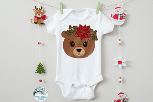 Christmas Bear with Flowers SVG Wispy Willow Designs Company