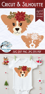 Christmas Corgi Dog with Flowers SVG Wispy Willow Designs Company