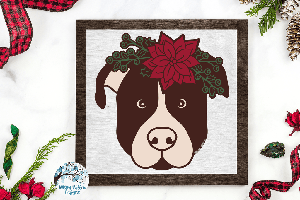 Christmas Dog with Flowers SVG Wispy Willow Designs Company