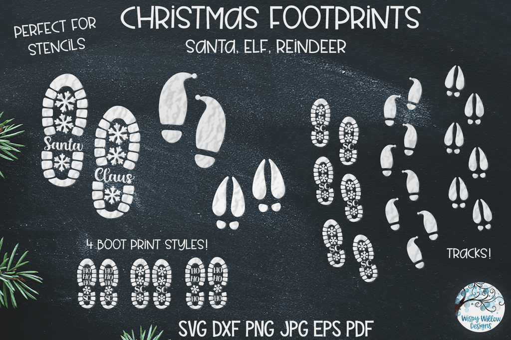 Christmas Footprints SVG Bundle | Santa, Elf, Reindeer Tracks Wispy Willow Designs Company