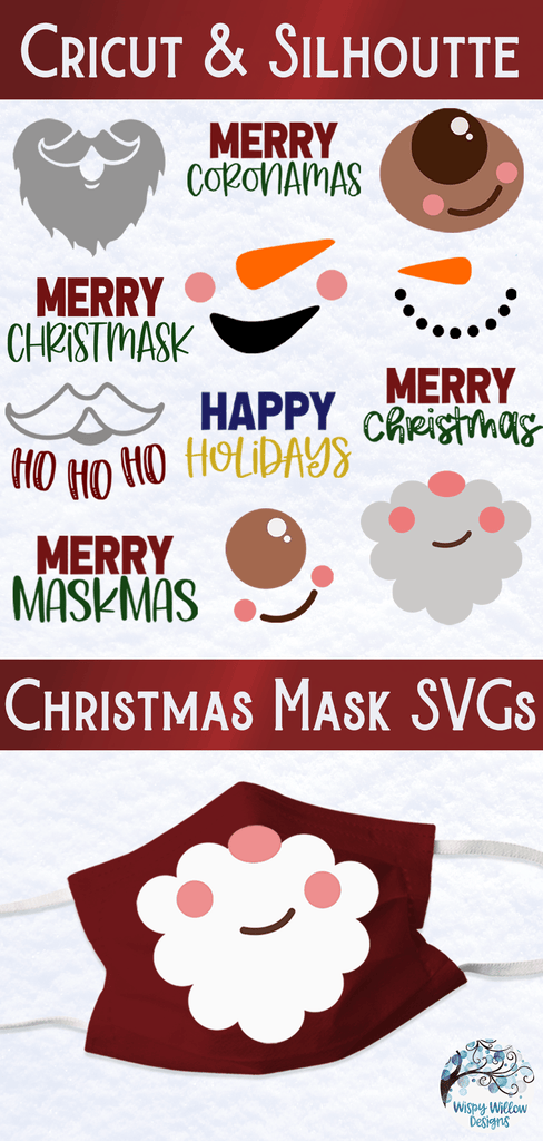 Christmas Masks SVG Bundle | Santa, Reindeer, Snowman Wispy Willow Designs Company