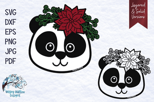Christmas Panda with Flowers SVG Wispy Willow Designs Company