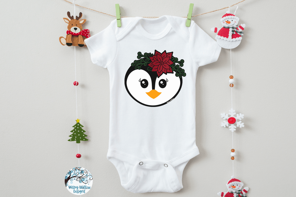 Christmas Penguin with Flowers SVG Wispy Willow Designs Company