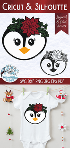 Christmas Penguin with Flowers SVG Wispy Willow Designs Company