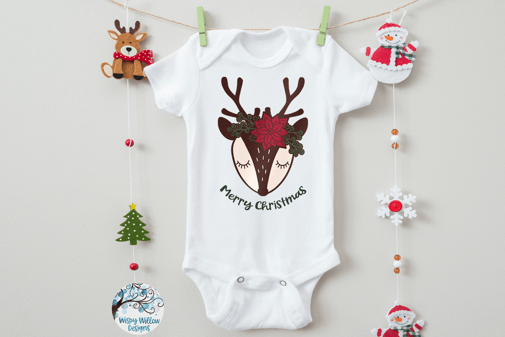 Christmas Reindeer with Flowers SVG Wispy Willow Designs Company