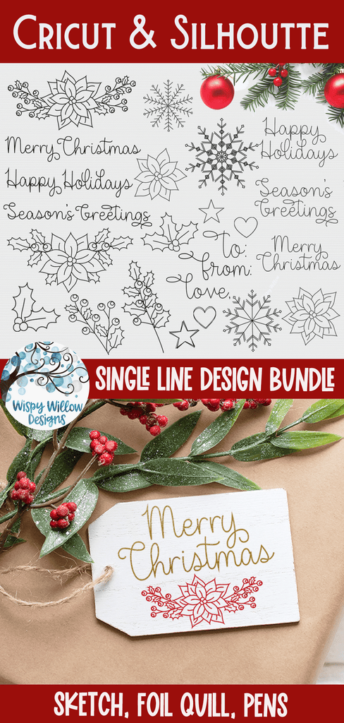 Christmas SVG Bundle for Foil Quill, Sketch, Draw, Pens, Score - Single Line Designs Wispy Willow Designs Company