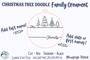 Christmas Tree Doodle Family Ornament for Glowforge or Laser Cutter Wispy Willow Designs Company