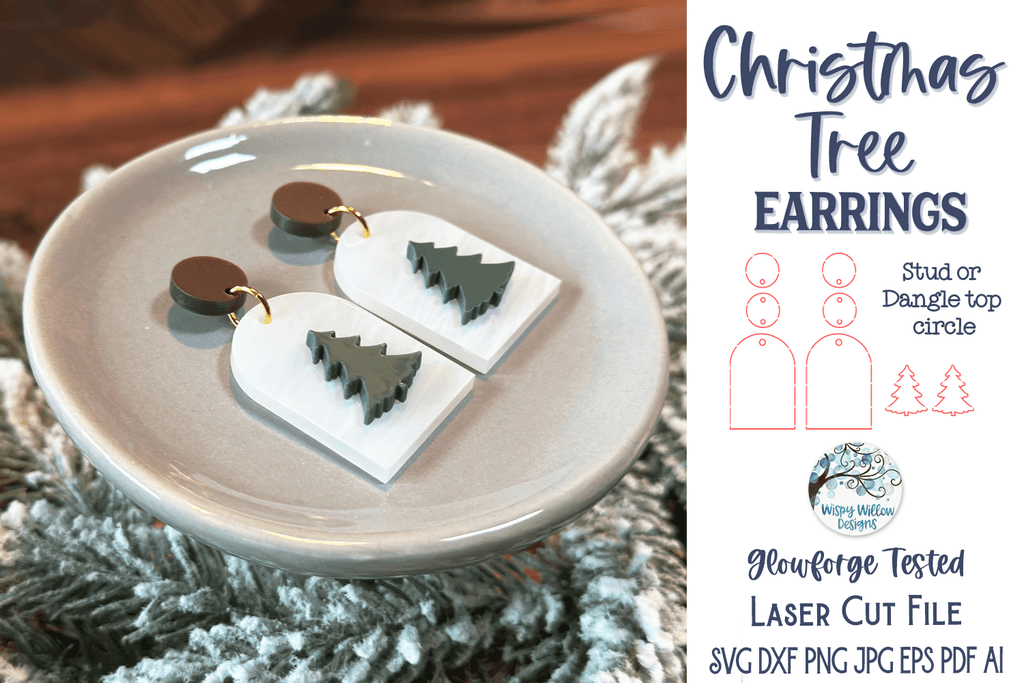 Christmas Tree Earring SVG for Glowforge Laser Cutter Wispy Willow Designs Company