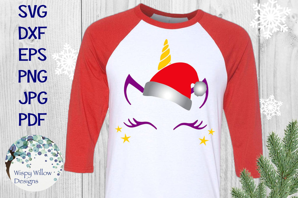 Christmas Unicorn with Santa Hat SVG Wispy Willow Designs Company
