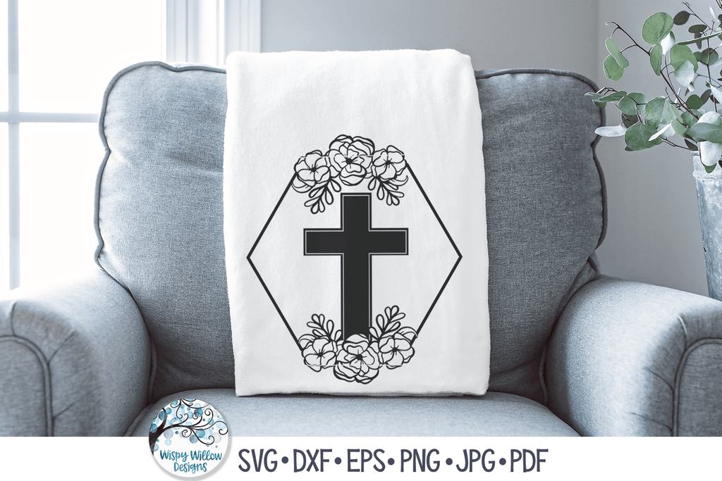 Cross with Flowers SVG Cut File Wispy Willow Designs Company