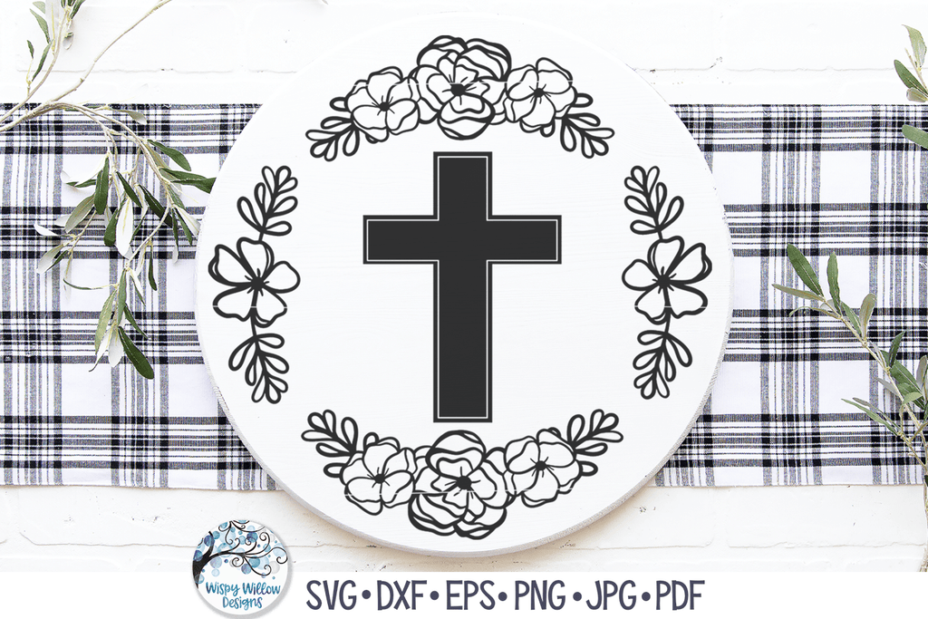 Cross with Flowers SVG | Round Cross Sign – Wispy Willow Designs