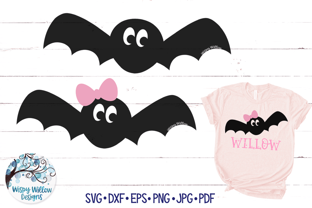 Cute Bat SVG | Girl and Boy Bats Wispy Willow Designs Company