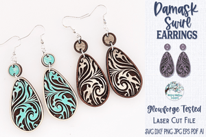 Damask Swirl Earring File for Glowforge or Laser Wispy Willow Designs Company