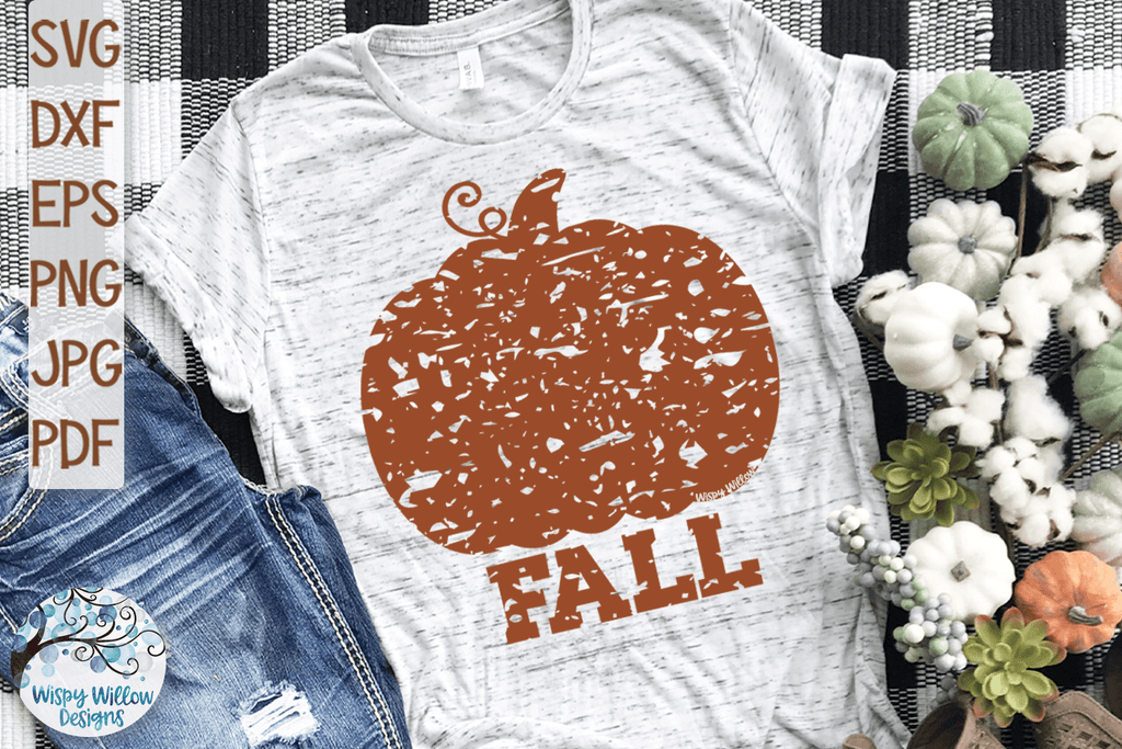 Distressed Fall Pumpkin | Grunge Pumpkin SVG Wispy Willow Designs Company