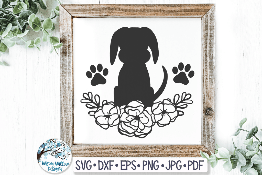 Dog with Flowers SVG Wispy Willow Designs Company