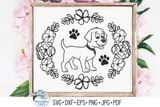 Dog with Oval Flower Frame SVG Wispy Willow Designs Company
