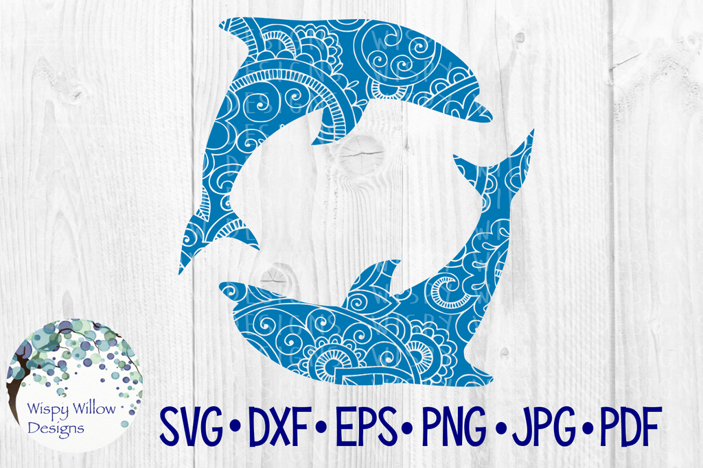 Dolphin Circle Zentangle SVG Wispy Willow Designs Company