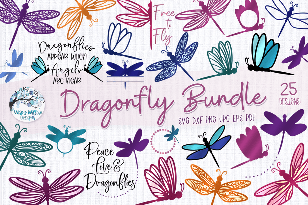 Dragonfly SVG Bundle | 25 Dragonfly SVGs Wispy Willow Designs Company