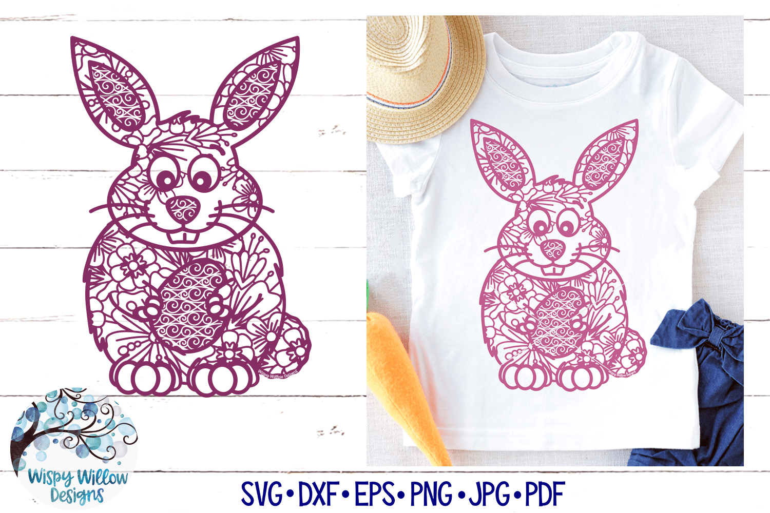 Easter Bunny Rabbit Zentangle SVG Wispy Willow Designs Company