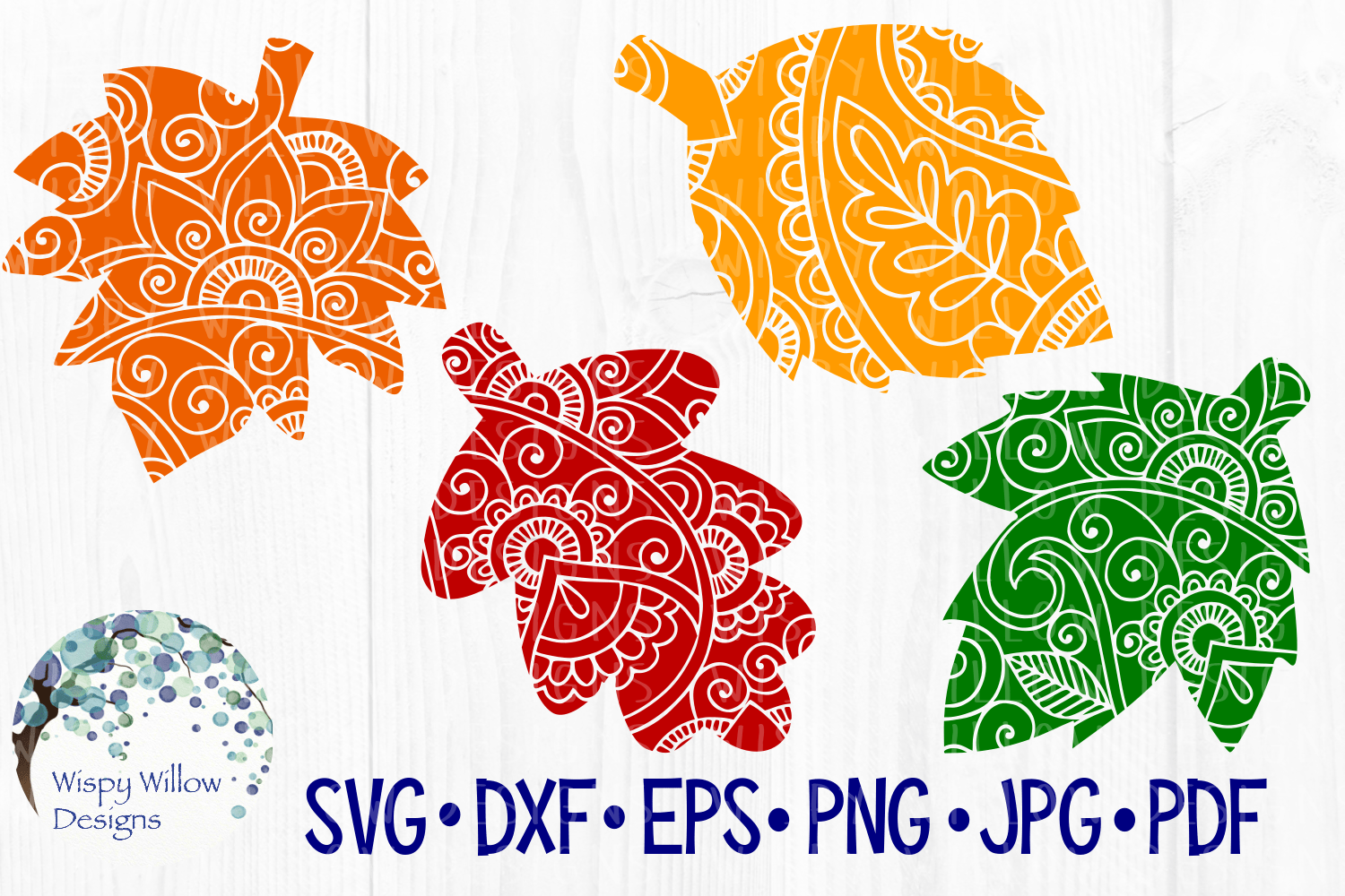 Fall Leaves Zentangle SVG Wispy Willow Designs Company