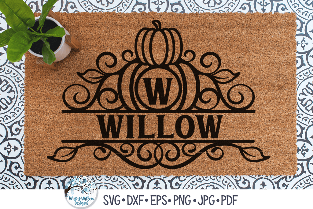 Round Autumn Monogram Frame SVG with Fall Leaves & Pumpkin for