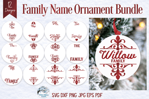 Family Name Round Ornament SVG Bundle Wispy Willow Designs Company
