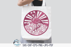 Flamingo with Waves SVG | Round Summer Beach Design Wispy Willow Designs Company
