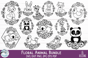 Floral Animal SVG Bundle | Fox, Panda, Koala, Chicken Wispy Willow Designs Company