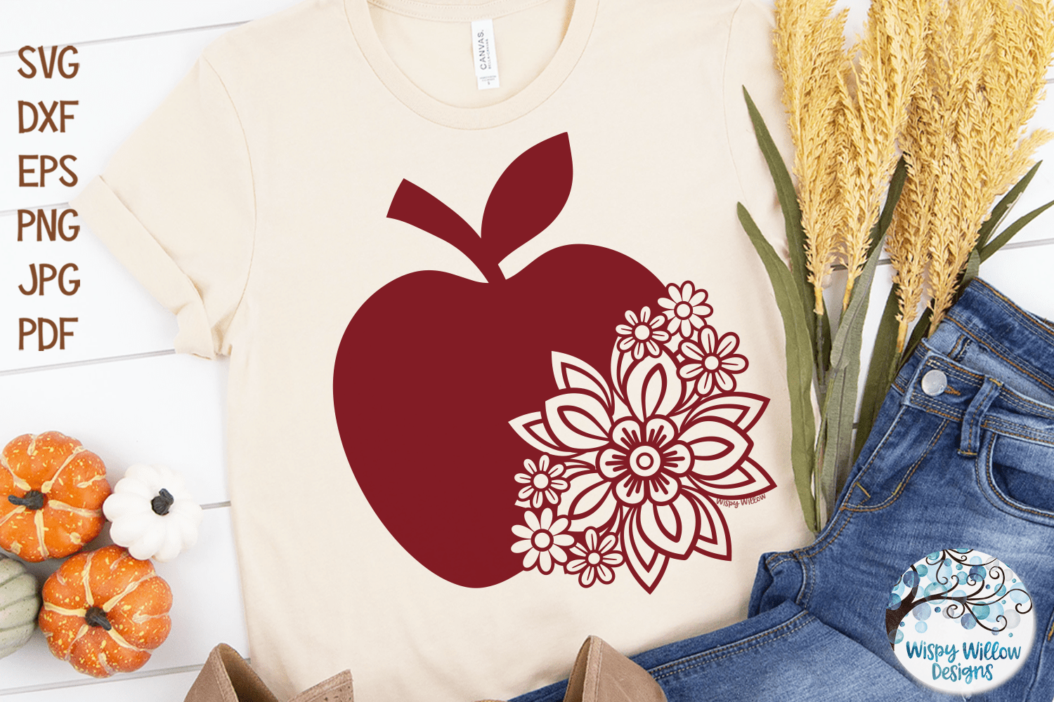 Floral Apple SVG Wispy Willow Designs Company