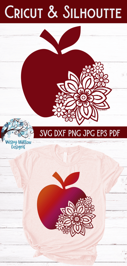 Floral Apple SVG Wispy Willow Designs Company