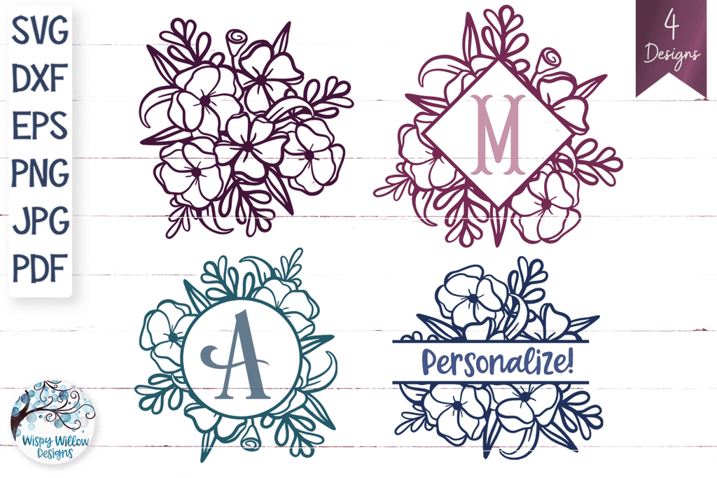 Floral Arrangement SVG Bundle  Monogram, Split, Full – Wispy