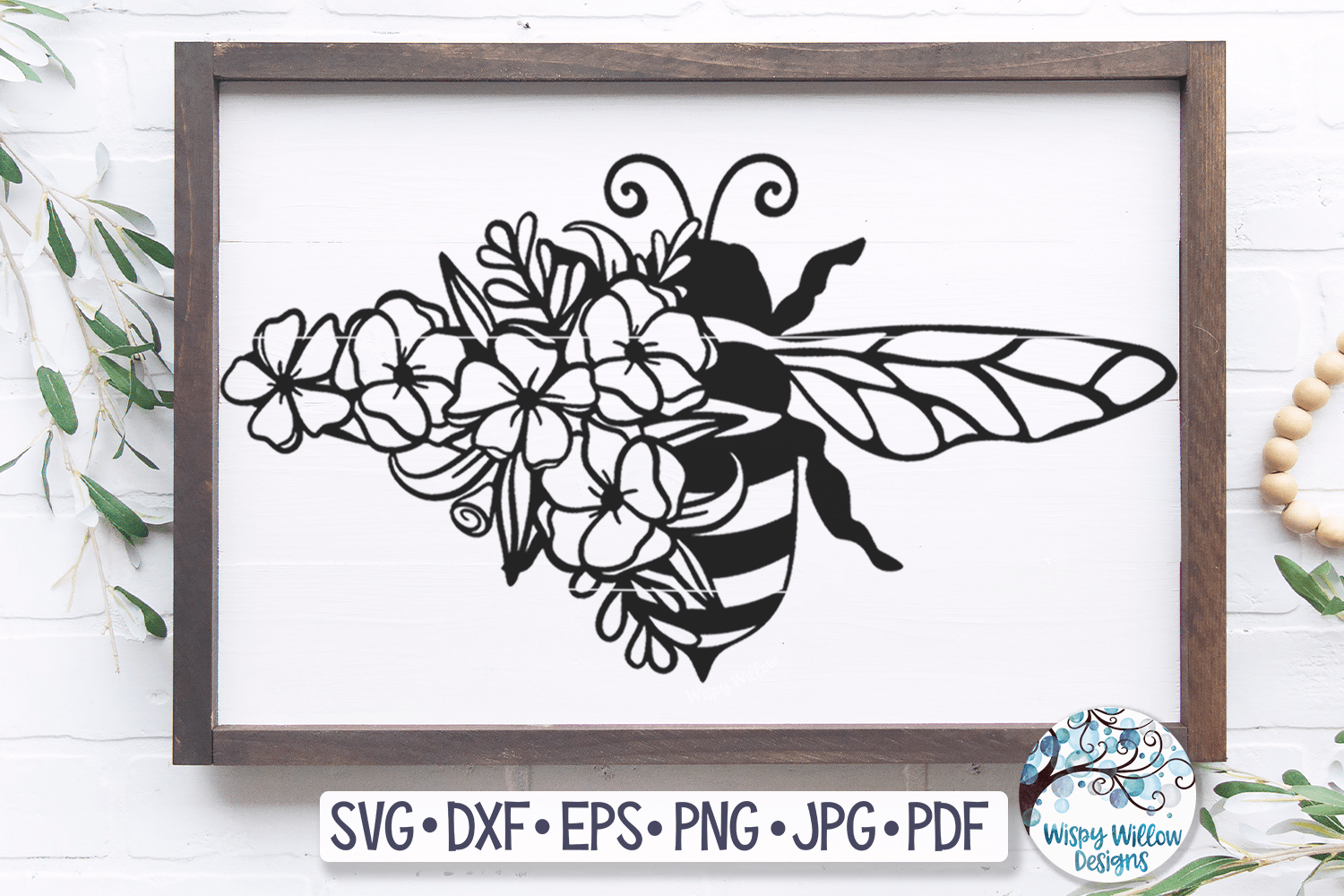 Floral Bee SVG Wispy Willow Designs Company