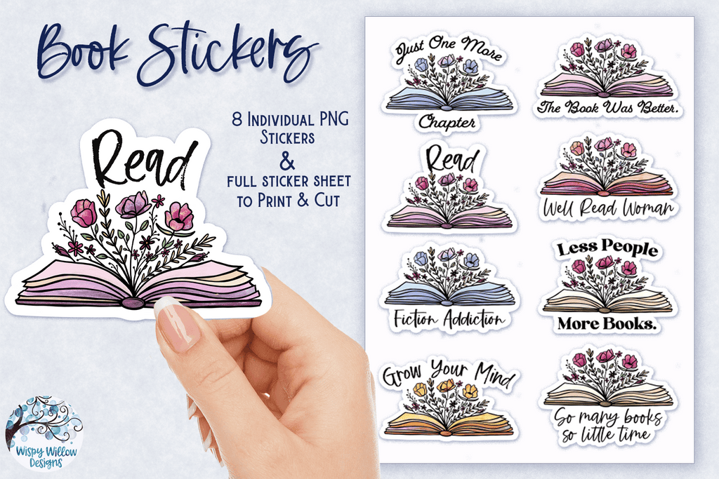 Floral Book Stickers PNG – Wispy Willow Designs