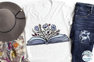 Floral Book Sublimation PNG | Blue Book with Flowers PNG Wispy Willow Designs Company
