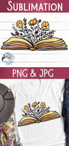 Floral Book Sublimation PNG | Yellow Book with Flowers PNG Wispy Willow Designs Company
