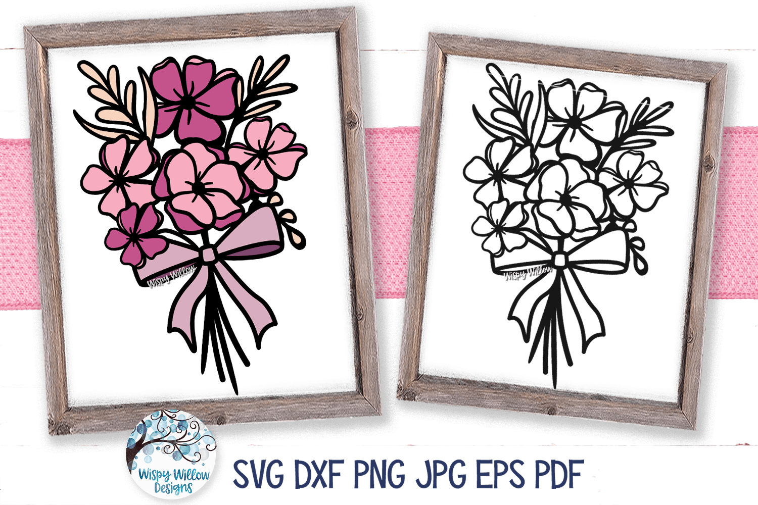 Floral Bouquet SVG | Flowers with Ribbon SVG Wispy Willow Designs Company