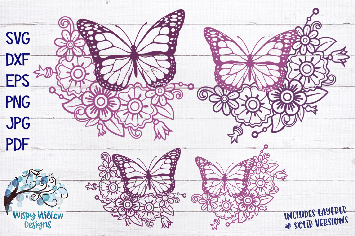 Floral Butterfly SVG Bundle Wispy Willow Designs Company
