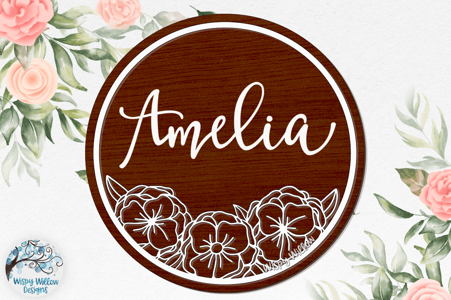 Floral Circle Sign for Glowforge or Laser Cutter Wispy Willow Designs Company