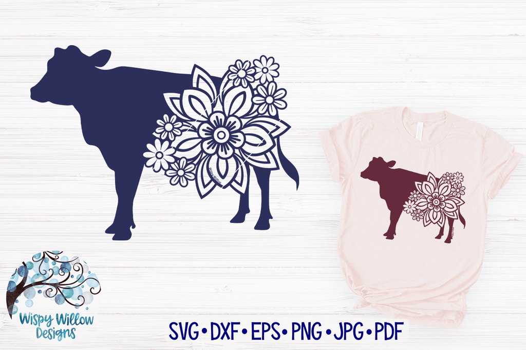 Floral Cow SVG Wispy Willow Designs Company
