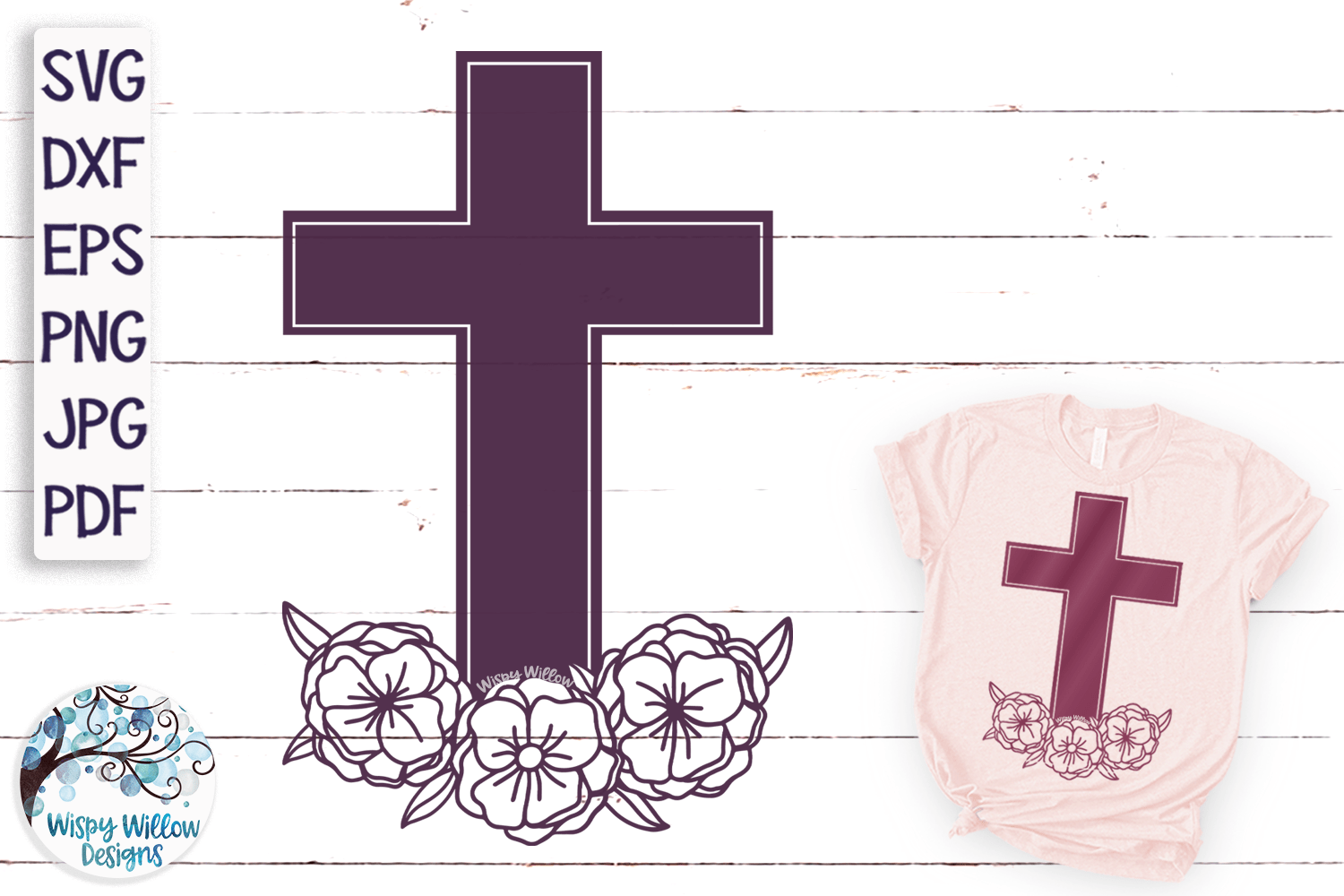 Floral Cross SVG | Religious Cross with Flowers SVG Wispy Willow Designs Company