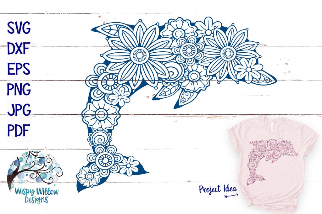 Floral Dolphin Mandala SVG Wispy Willow Designs Company
