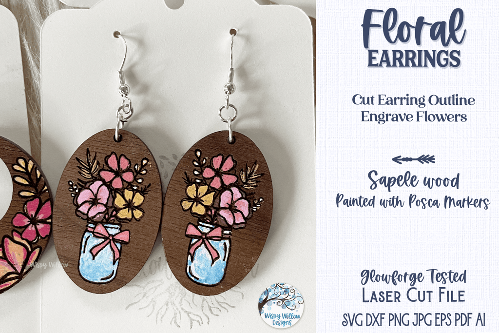 Floral Earring Bundle for Glowforge or Laser Cutter Wispy Willow Designs Company