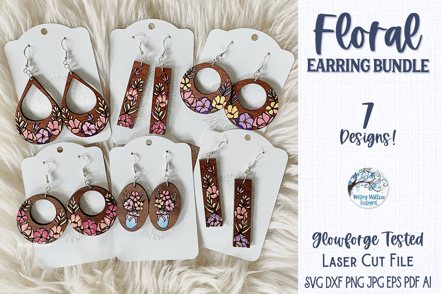 Floral Earring Bundle for Glowforge or Laser Cutter Wispy Willow Designs Company