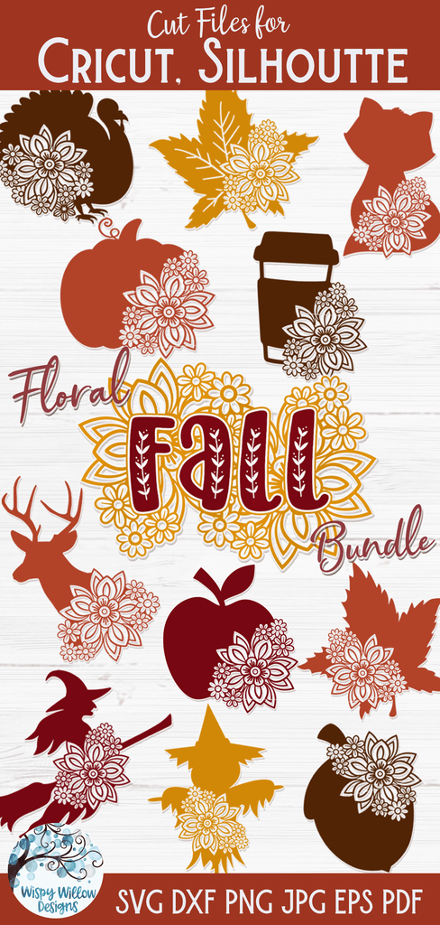 Floral Fall Bundle | Autumn Flower SVG Bundle Wispy Willow Designs Company