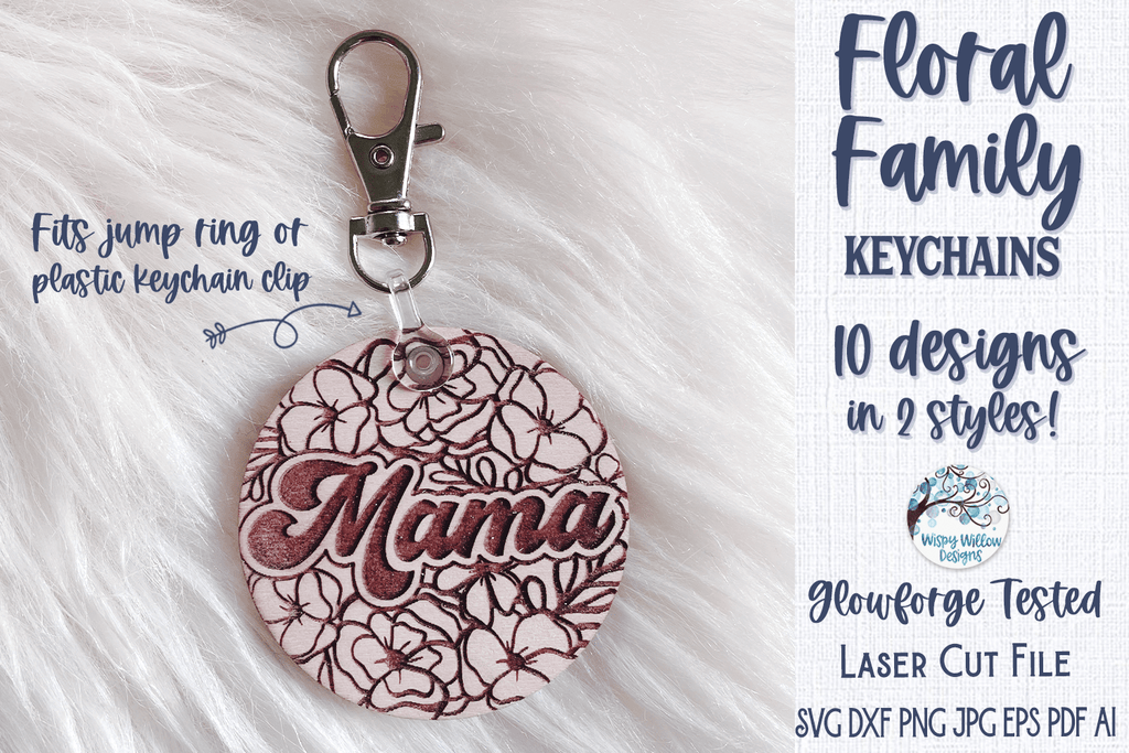 Floral Family Keychain SVG Bundle for Glowforge or Laser Cutter Wispy Willow Designs Company