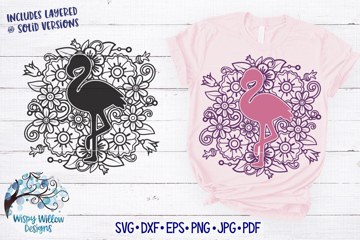 Floral Flamingo Mandala SVG Wispy Willow Designs Company