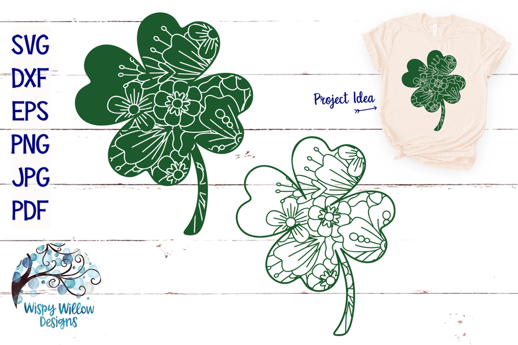Floral Four Leaf Clover SVG | St. Patrick's Day Wispy Willow Designs Company
