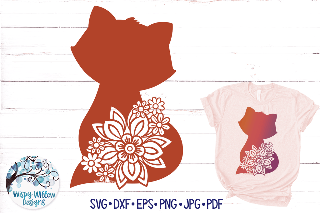 Floral Fox SVG | Fox with Flowers SVG Wispy Willow Designs Company